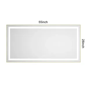 55x28 Inch Glass LED Modern Bathroom Mirror with Front Backlight Wall-Mounted Vanity Mirror Anti-Fog Memory 3 Colors Stepless - Product Image 5