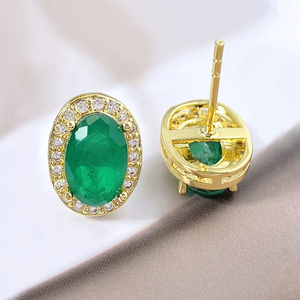 Classic Oval <b>Stud</b> <b>Earrings</b> Gold Plated <b>Crystal</b> Zircon Women's Party Jewelry Brass Bezel Setting - Product Image 5
