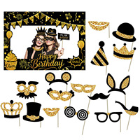 Décorations de fête d'anniversaire sur le thème de la poudre noire et dorée à faire soi-même, cadre photo en papier amusant pour selfies, accessoires photo de vacances