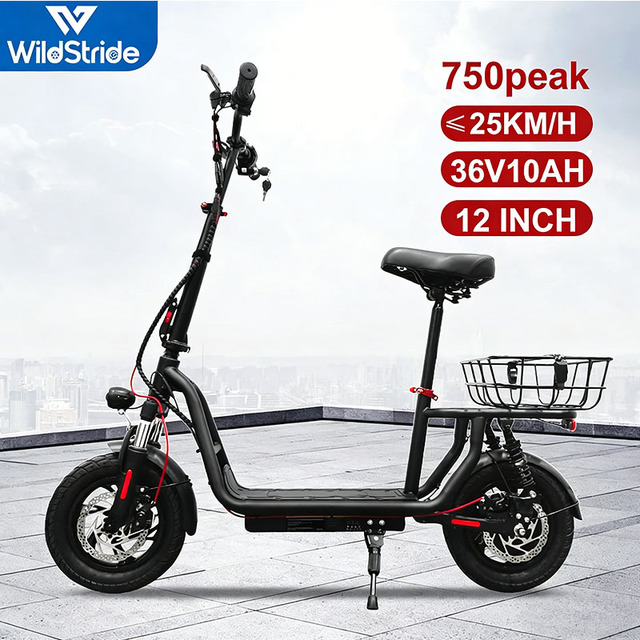36V 750Peak  Waterproof Dual Suspension Foldable Electric Scooter Lithium Battery 25KM Range Seat