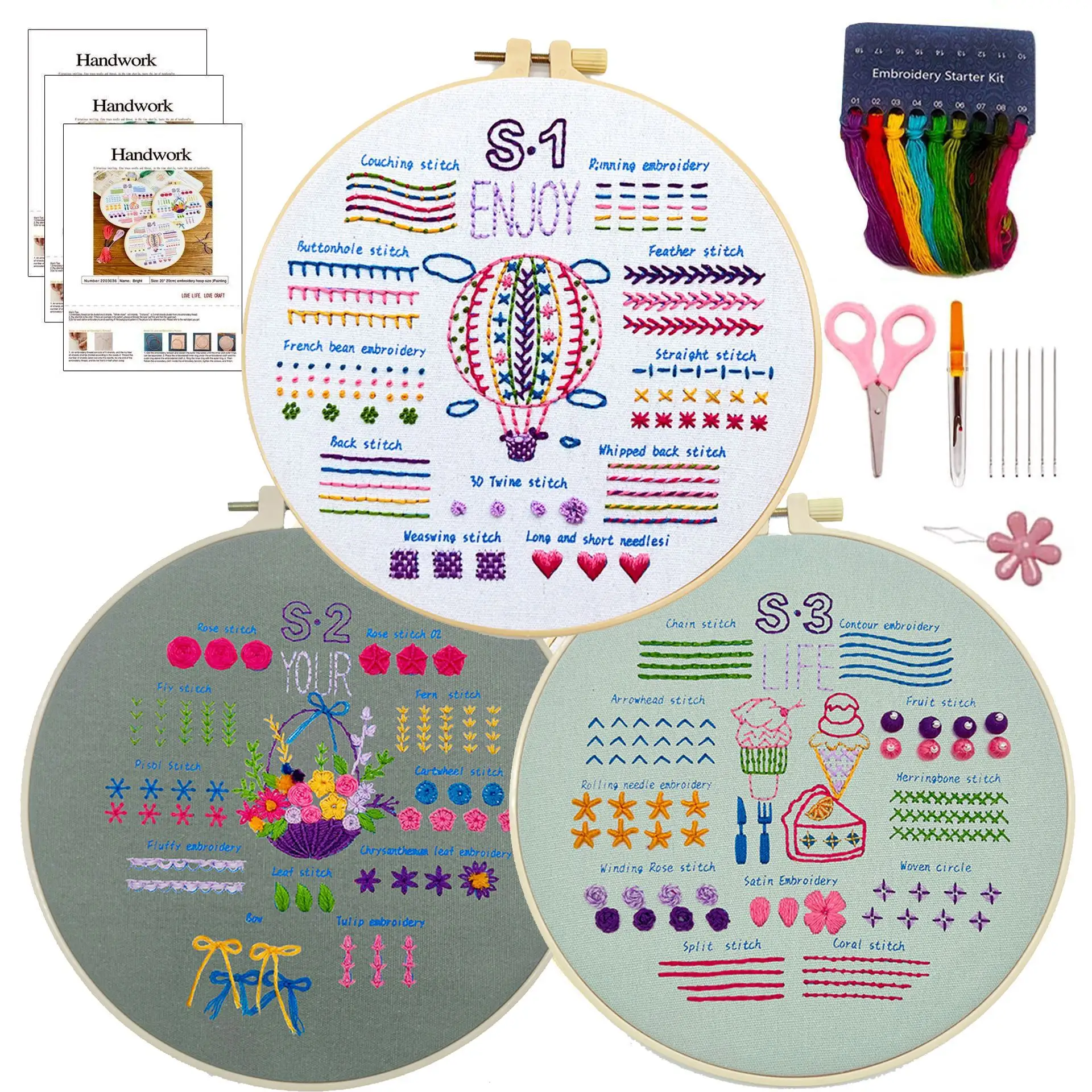 DIY Embroidery Starter Kit for Adults Beginners Cross Stitch Embroidery Kit Printed Cloth diy Kit With Hoop