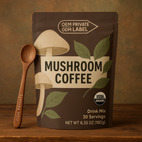Café de champiñones en polvo con etiqueta privada, café de champiñones para la salud cerebral e inmune con propiedades de aumento de energía, café de champiñones