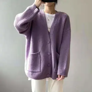 Fashion Casual Ladies Custom Embroidered Cardigan Oversized jacquard Botton Knitted Men Women Sweater