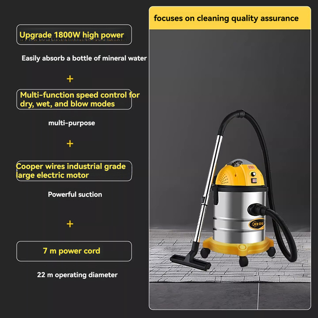 1800W Industrial Vacuum Cleaner Strong Suction Wet Dry Dust Extractor for Renovation Car Washing