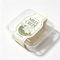 Bande de papier découpée sur mesure avec impression offset pour l'emballage de boîtes à dessert carrées en plastique transparent Mille Crêpes
