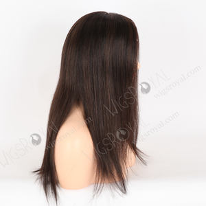 Precioso cabello marrón oscuro con reflejos, tapa sin pegamento superior de seda realista, pelucas de cabello humano recto de 16 pulgadas para mujeres caucásicas - Product Image 3
