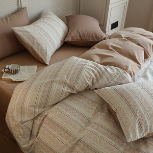 Sovansa Vintage Style Cotton Bedding Set 4-Piece Stripe <b>Pattern</b> Reactive Dyeing Yarn-Dyed Master Bedroom Bedding - Product Image 3