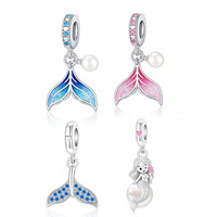 Breloques Pan en argent, thème mer et océan, queue de sirène rose et bleue, perles imitation perle, compatibles avec bracelet original, bijoux, anniversaire, Berluque, nouveauté