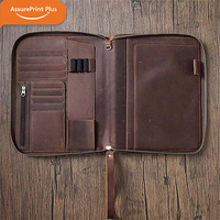 AssurePrint Plus Étui de voyage rigide en cuir véritable fait main avec sangle de poignet, pochette zippée et étui pour carnet A5 rechargeable