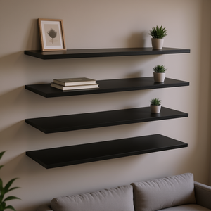 Juego de 4 estantes de pared de madera de ingeniería negros simples para almacenamiento en la sala de estar - Product Image 2
