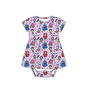 Produttore ODM di Vestitini Organici in Bambù per Bambine con Chiusura a Bottoni e Stampa Cartoon, Gonna e Body a Maniche Corte - Product Image 4