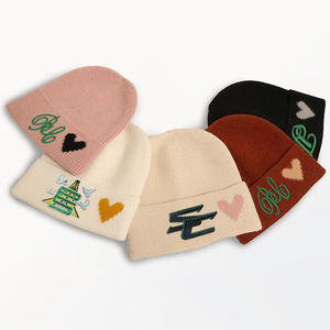 Bonnet en <span class=keywords><strong>tricot</strong></span> côtelé épais brodé personnalisé avec logo, bonnets à revers, vente en gros - Product Image 1