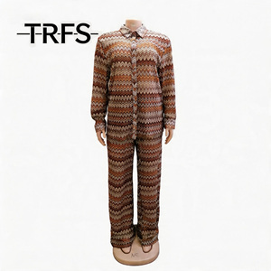 Nouvelle collection été : Ensemble trois pièces sexy pour femme, style ethnique, comprenant chemisier de bureau, pantalon et caraco en maille géométrique ajourée, grandes tailles. - Product Image 2