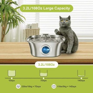 Fontaine à eau pour animaux de compagnie en acier inoxydable 3,2 L en forme de bateau pirate, grande fontaine à eau pour animaux de compagnie avec fenêtre visible - Product Image 4