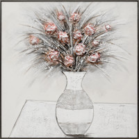 Peinture à l'huile florale texturée-Fleurs roses peintes à la main dans un vase blanc, décoration murale 3D Impasto pour intérieurs de maison