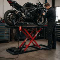 Table élévatrice hydraulique électrique portable pour moto, type ciseaux, avec roulettes pour support de moto extérieur