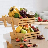 Étagère de rangement de cuisine professionnelle moderne à deux niveaux en bambou pour contenants alimentaires et stockage du pain/légumes