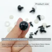 Boneca de brinquedo artesanal 3mm a 50mm, acessórios de segurança olhos pretos de plástico