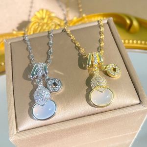 Collar De Acero Inoxidable Chinese Faux Chalcedony Gourd Pendant <b>Titanium</b> Steel Necklace Stainless Steel Necklace Clavicle <b>Chain</b> - Product Image 1