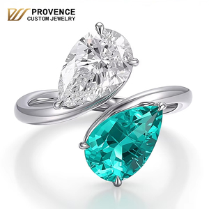 Personalized Double Stone <b>Ring</b> real 18k 14k 10k white gold <b>ring</b> 1ct Pear lab diamond <b>ring</b> holiday gift 1ct lab emerald Girl <b>ring</b> - Product Image 1