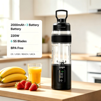 Draagbare blender met LED-display, krachtige 220W 6-blads sapcentrifuge, USB oplaadbaar, fruitmixer, mini zwarte handmixer, camping, CE-gecertificeerd