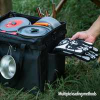 Sac de rangement multifonctionnel d'extérieur grande capacité pour camping et pique-nique, avec aluminium et rotin pour le rangement d'outils