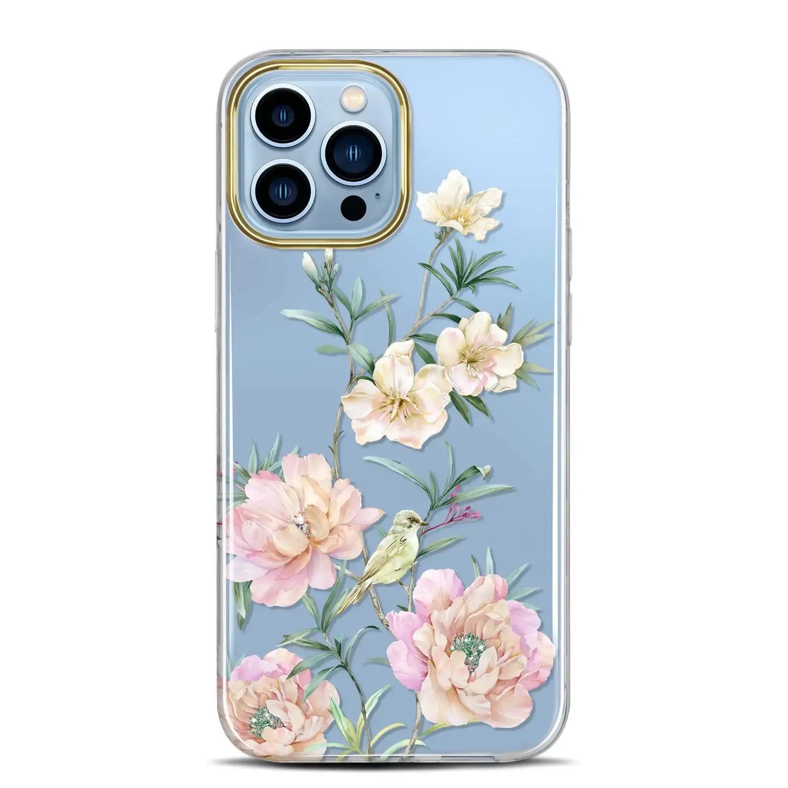 कस्टम लोगो फोन के मामले में Shockproof चमक चढ़ाना पुष्प डिजाइन हार्ड पिछला कवर iphone के लिए फूल के साथ 13 14 प्रो मैक्स मामले