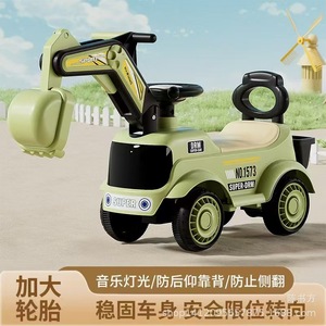 Children's Excavator Scooter Ride On Toy With <b>Bucket</b> For Kids Ages 1-6 Unisex Green <b>Plastic</b> Four Wheels - Product Image 4