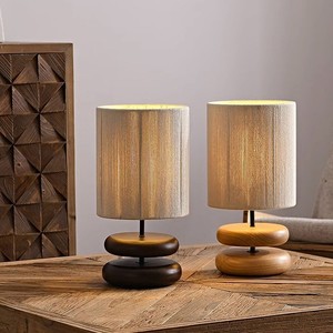 Lampe de table en bois massif couleur noyer E27 LED, lampe de chevet style japonais Wabi Sabi, lampe décorative design - Product Image 4
