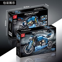 T3034 MOC Blocs de construction de moto haute vitesse technique, modèle de moto classique de course, jouet électronique