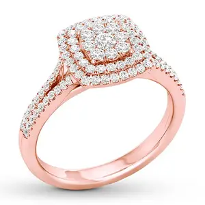 Cincin berlian mawar emas 14K 18K, perhiasan pernikahan pertunangan berlian putih Vintage