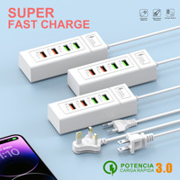 Pengisi Daya Ponsel Baru 4USB Multi Port Dual PD Charger dengan Kabel Type-C Pengisian Cepat untuk iPhone Android