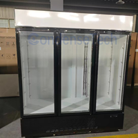 Congélateur vertical à trois portes vitrées, refroidissement par air, contrôle numérique de la température, 1500L, supermarché