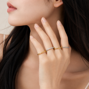 Ensemble de bagues géométriques modernes en or 9K, bijoux plaqués or 18K, sertissage pavé en argent, bande unie, unisexe, pour usage quotidien - Product Image 4