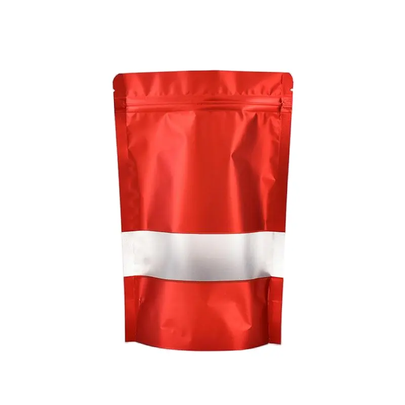 أكياس مخصصة غير لامعة حمراء اللون من رقائق الألومنيوم قابلة لإعادة الإغلاق بسحاب أكياس مايلر ملونة بسحاب أكياس قائمة لتعبئة الطعام