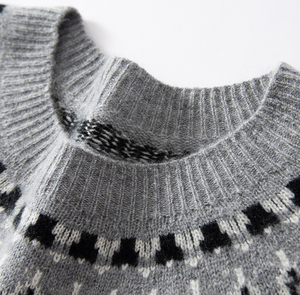 Suéter de Cachemira Personalizado con Cuello Redondo, Jacquard Fair Isle, Mezcla de Lana de Cachemira, Tejido para Mujer, Capa Base Gruesa, Mangas Largas, Jersey - Product Image 3