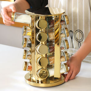 Estante Giratorio para Especias de Encimera Dorado, Precio de Fábrica, Vacío, con 20 Frascos, Organizador Giratorio de Especias, Torre de Especias Redonda Tipo Carrusel - Product Image 2