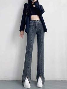 Vente chaude femmes été décontracté <span class=keywords><strong>taille</strong></span> haute jean droit XL <span class=keywords><strong>taille</strong></span> respirant 3D haute rue modeste couleur unie teinture lavable - Product Image 5