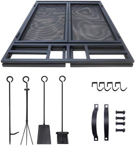 Oniya 3 Panels Black <strong>Fire</strong> Spark <strong>Guard</strong> Grate Large Steel Mesh Fireplace <strong>Screen</strong> with Tool Sets for Living Room, Bedroom Decor - Product Image 3