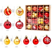 Ornamen Natal 44 Buah untuk Dalam & Luar Ruangan, Aneka Bola Hiasan Pohon Natal Berkilau, Kotak Hadiah, Dekorasi Natal