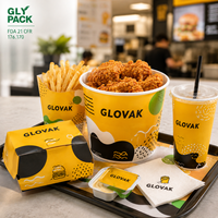 Ensemble d'emballages à emporter pour la restauration rapide biodégradables imprimés sur mesure, boîte à poulet frit, boîte à hamburger, boîte à frites, sac en papier, gobelet pour la livraison