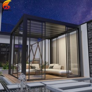 Pergola en aluminium entièrement automatique, 100 % étanche, avec éclairage LED, pour <span class=keywords><strong>jardin</strong></span> extérieur et loisirs, gazebo électrique avec écran naturel – Meilleure vente - Product Image 5