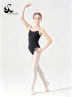 ANNASHI Justaucorps de ballet pour filles en nylon et élasthanne haute élasticité, avec bordure violette contrastante, justaucorps de gymnastique pour enfants, idéal pour les cours de danse