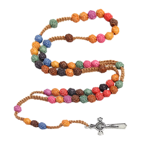 Christian Rose Beads Rosário Colar para As Mulheres Cruz Crucifixo Pingente Longa Cadeia Feminina Moda Religião Rosários Presente Da Jóias - Product Image 1