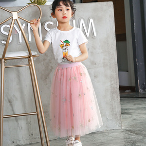 Factory Directly New Style Sequin Star Embroidery <strong>Tulle</strong> Kids Maxi <strong>Long</strong> <strong>Skirt</strong> - Product Image 2