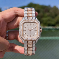 Montres automatiques personnalisées en or rose 18 carats plaqué or avec moissanite pour hommes, testées au diamant, style hip-hop, montre-bracelet mécanique entièrement sertie de pierres.