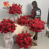 Décoration de centre de table de mariage de luxe SMOOTH, boule de fleurs artificielles en soie rouge pour centre de table