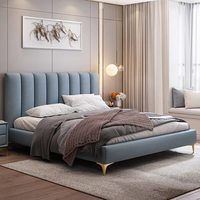 Tête de lit double en tissu et pin, design nordique moderne et luxueux, avec panneau arrière pour chambre principale et petit appartement