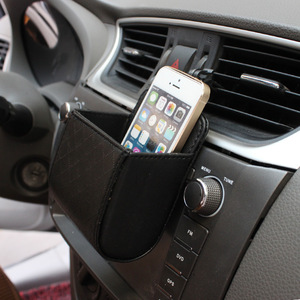 Bolsa de almacenamiento para ventilación de coche, organizador de cuero para teléfono, accesorio para Interior de coche, bolsillo multifuncional, gris, negro, Beige - Product Image 4