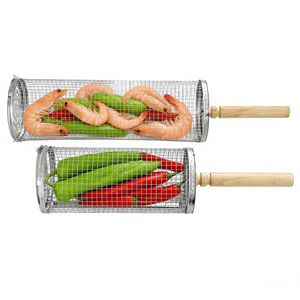 304 Stainless Steel Rolling BBQ <strong>Grill</strong> <strong>Basket</strong> for Meat Vegetables Custom OEM Outdoor Barbecue Accessories Factory Supply - Product Image 2